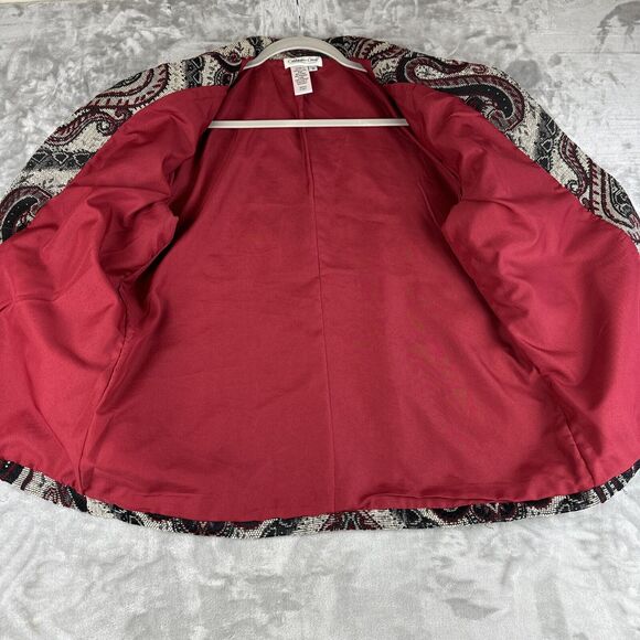 Coldwater Creek Open Blazer Womens Medium Beaded Tapestry White Black Red (0992) - Picture 5 of 12